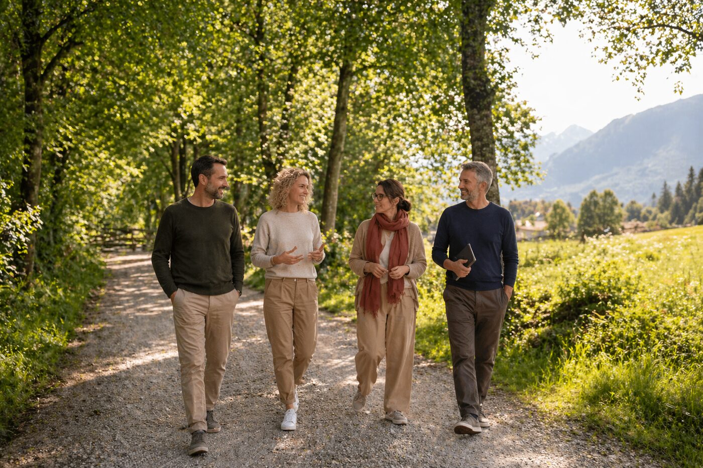 Vier Teilnehmende beim Processing Walk in der Natur